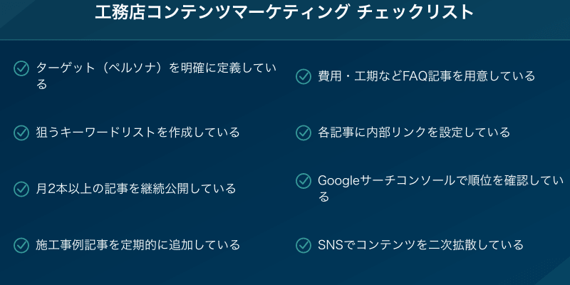 工務店コンテンツマーケティング実践チェックリスト