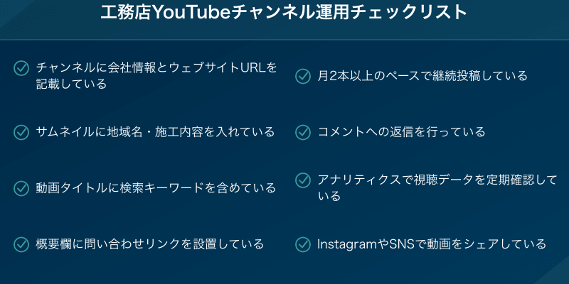 工務店YouTubeチャンネル運用チェックリスト